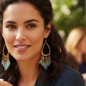 Elegant Gold and Blue Beaded Earrings